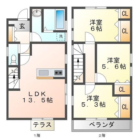 リーブルファイン中西郷　２号棟の物件間取画像